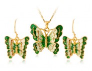 Stylowy naszyjnik i kolczyki zestaw motyle Swarovski pozłacane (zielone)